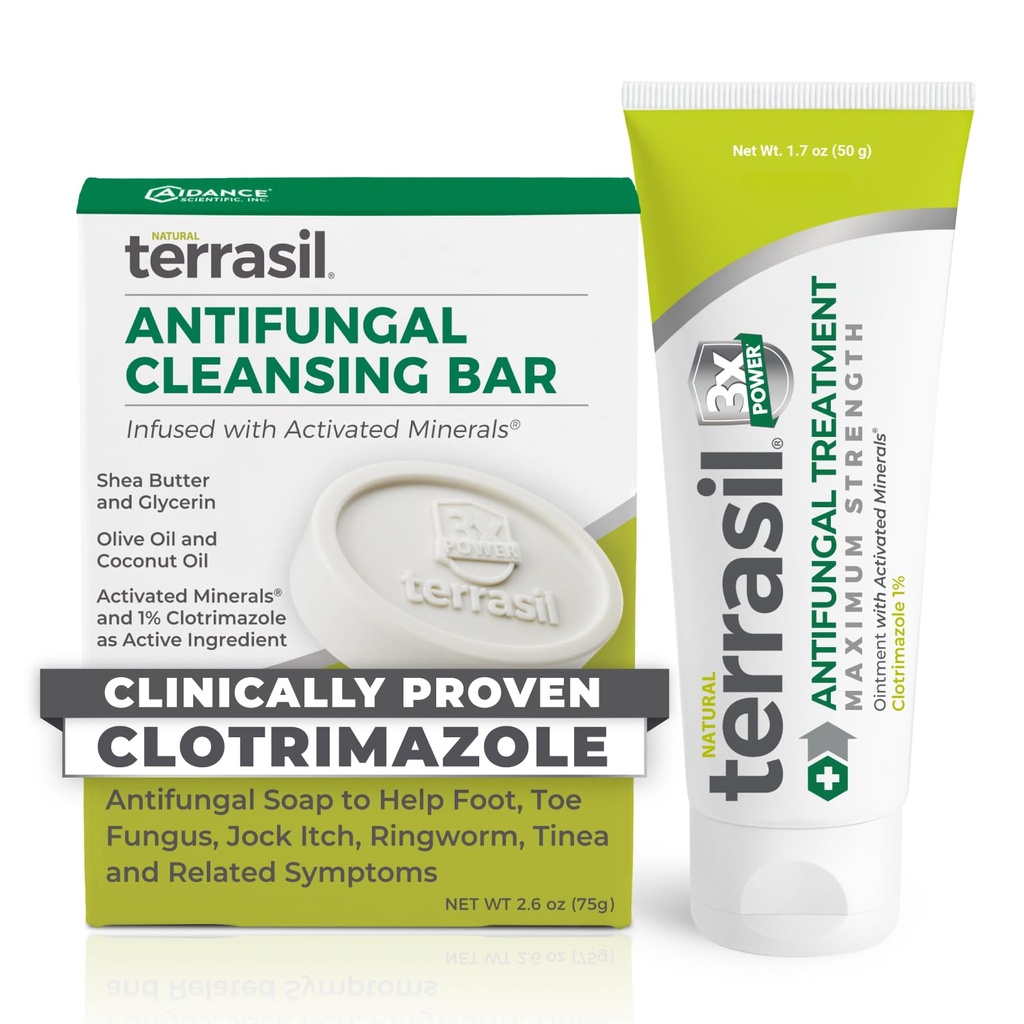 Terrasil Crema Antifungal + Antifungal Soap 2-Product Kit Clotrimazolo clinicamente-proven Trattamento efficace & sollievo: Jock Itch Atleti Piede Fungal Yeast Infection Ringworm (50g Tube & 75g bar)