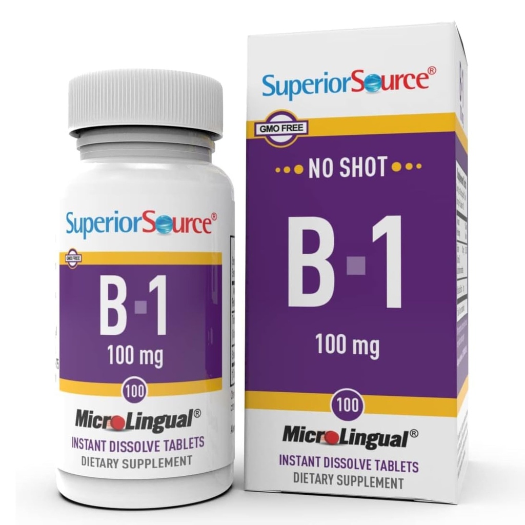 Sorgente superiore B-1 100 mg - Supplemento vitamina B Supporta l'energia sana e la crescita - Nervosa & Digestive System Support Formula con Thiamin - 100 compresse dissolving sublinguali