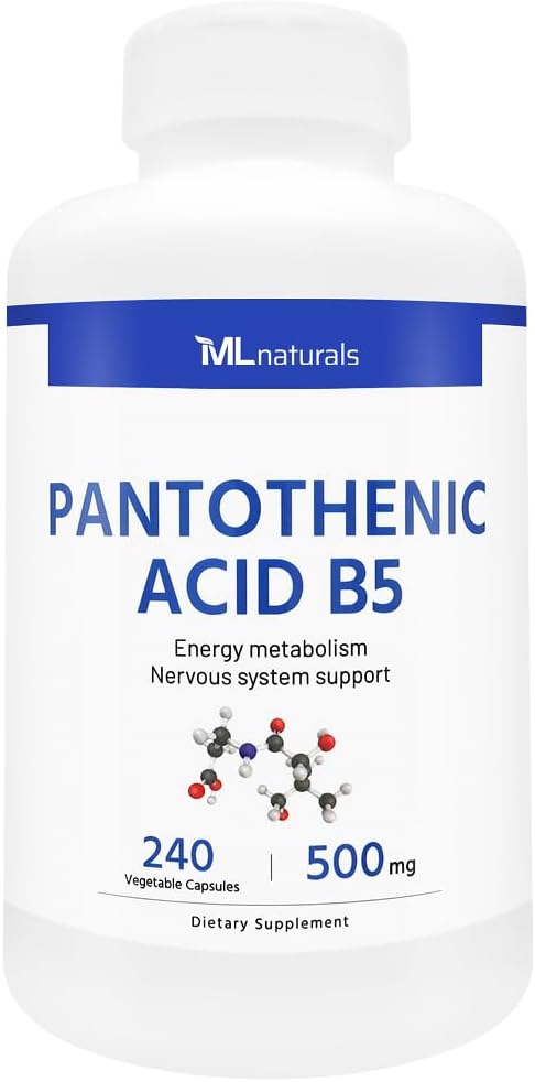 ML Naturals acido pantotenico B5 240 capsule vegetali. Metabolismo energetico, Nervous System Support, NSF-Certified & cGMP-Compliant