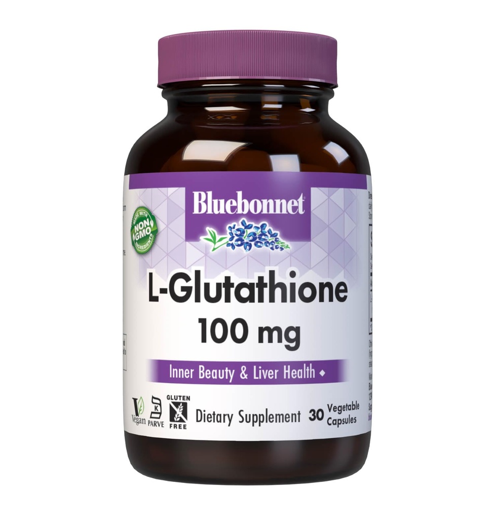 Bluebonnet Nutrition L-Glutathione 100mg, Aminoacido Free-Form, per la protezione radicale gratuita, Soy-Free, Senza glutine, Non OGM, Certificato Kosher, Vegan, 30 capsule vegetali, 30 Serve