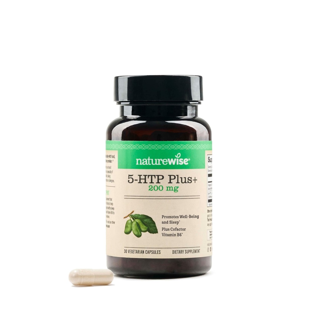 NatureWise 5-HTP 200mg Integratore della Griffonia Seeds con Vitamina B6 Cofattore - Sostegno al Mood e Sostegno al Sonno Naturale per Adulti - Delayed-Release, Vegan - 30 Count[1-Month Supply]