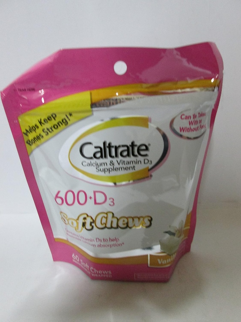 Caltrate Calcium e Vitamina D, Soft Chews, Vanilla Creme, 60 Conte (Pacchetto di 3)