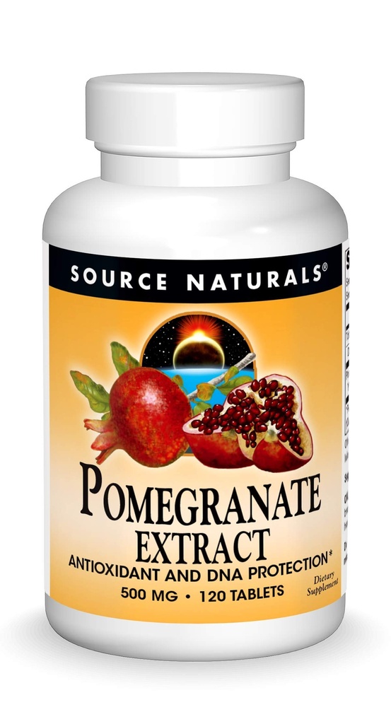 Fonte Naturals Pomegranate Extract 500mg Complete Whole Fruit Ellagic Acid Antiossidante & Aggiunto Fibra - 120 compresse
