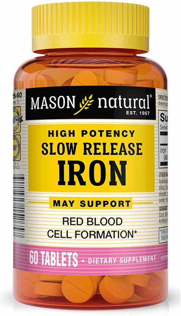 Mason Natural Slow Release Iron, Confronta con gli ingredienti attivi in Slow Fe, 60 compresse