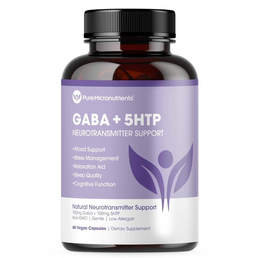 Pure 5-HTP (5-Hydroxytryptophan) Plus GABA Supplemento - per il sonno, Mood & Stress Management - 60 Caps Veggie