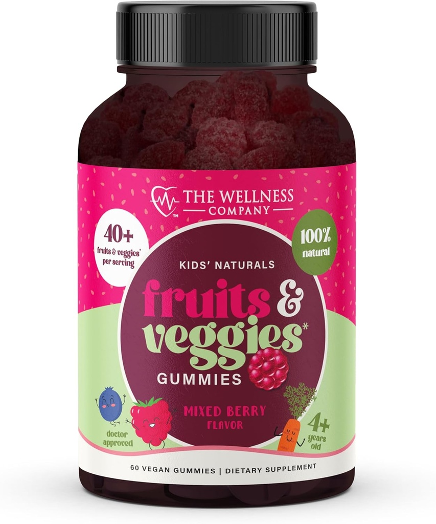 The Wellness Company Kids Naturals Fruits & Veggie Gummies – Daily Nutrition Support | 60ct (1 mese di fornitura)