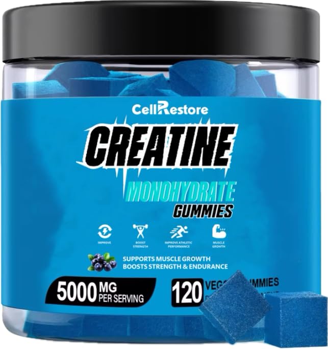 Creatina Monoidrato Gummies per gli uomini e le donne-5g di Creatina Monoidrato per Serving- Aiuta ad aumentare la forza e costruire il muscolo, Sugar Free,Vegan, Blueberry Flavor, 120 Conte