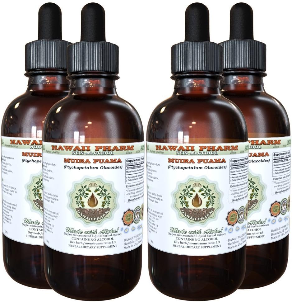 Estratto di liquido senza alcool di Muira Puama (Ptychopetalum Olacoides) Integratore naturale di erbe di glicerite, Hawai Pharm, USA 4x4 oz