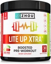 Zhou Lite Up Xtra - Polvere pre-allenamento senza zucchero per le donne e gli uomini, integratore pre-allenamento con caffeina per l'energia pulita, supporto di aminoacidi, Hydrate & Focus, pianta a base - 30 Scoops