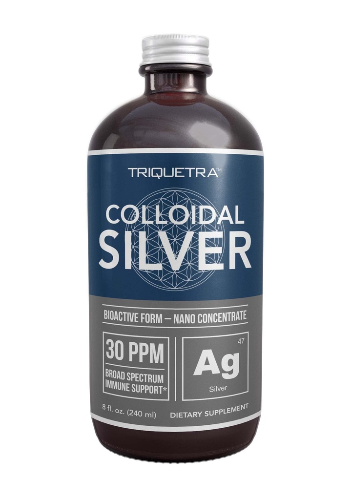 Argento Colloidale Bioattivo - 8 once, Bottiglia di vetro, Vegan, Dosi sicure con maggiore efficacia - Nano Ions, 30 PPM - Supporto immunitario (48 Serve)