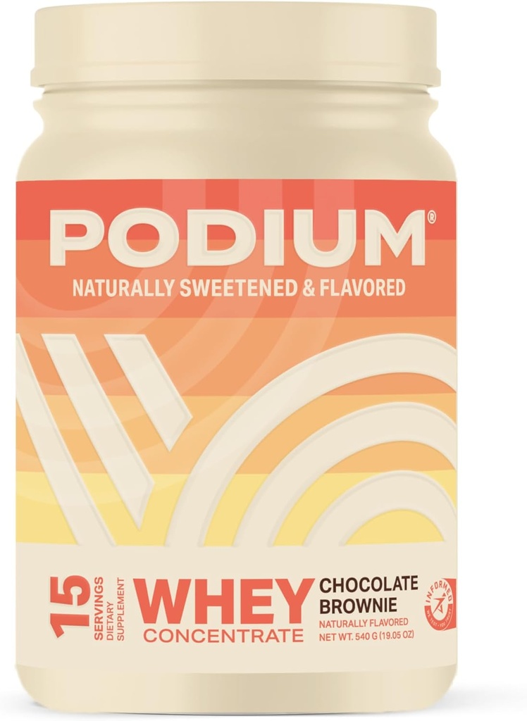 Polvere di proteine del siero di podio, Brownie di cioccolato, 22g proteine per servire con enzimi digestivi, isolato di proteine del siero e concentrato, senza glutine, basso carbo, basso zucchero e soia libero, 15 Serve