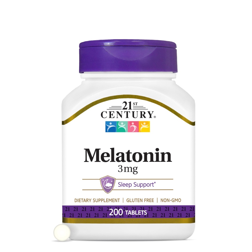 21st Century Melatonin 3mg Gentle Strength Tablets, 200 Conte, Sleep Aid for Adults, Promuove Rilassamento & sonno riposante, Non-Habit Forming, Senza glutine, Non-OGM