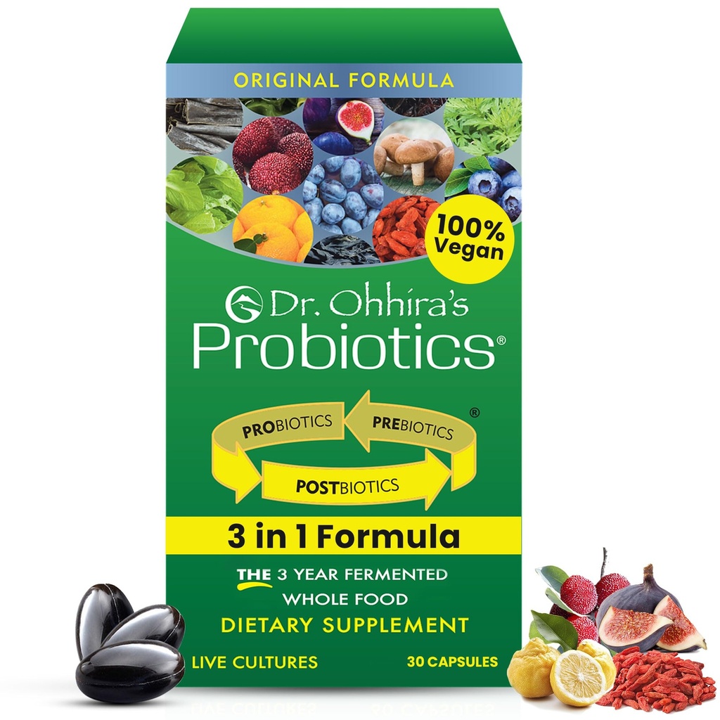Dr. Ohhira Probiotics Formula originale con 3 anni Fermented Prebiotics, Probiotici attivi dal vivo e L'unico prodotto con metaboliti postbiotici, 30 capsule
