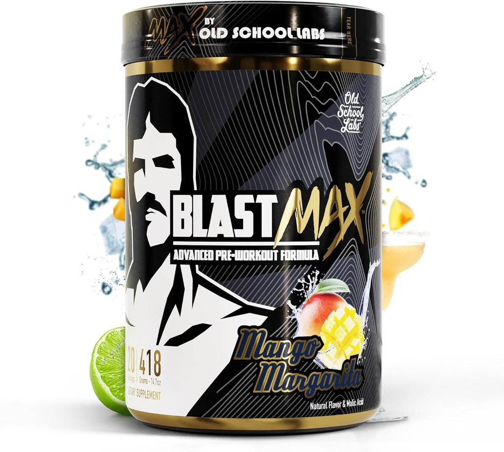 BLAST MAX – Polvere pre-allenamento ad alto livello – Altamente acclamato Fully Stacked Pre Workout Energy Drink per Max Endurance, Max Pumps, Max Focus e Max Power – Zucchero Mango Margarita Flavor – 418g