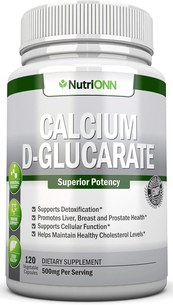 Calcium D-Glucarate - 500mg - 120 capsule vegetali - Potenziamento superiore per sostenere processi di pulizia, metabolismo estrogeno e equilibrio ormonale - aiuta con prostata, salute del seno e del colon