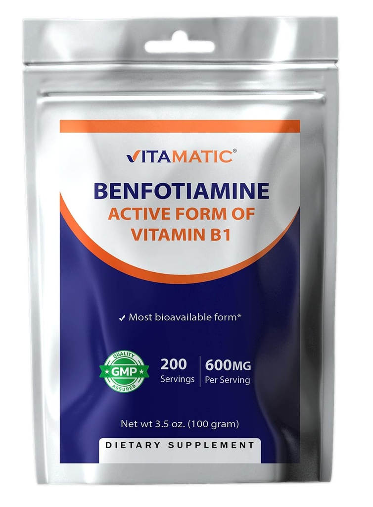 Vitamatic Benfotiamine Pure Powder 600 mg per Serving - 100 Grammi - Chiamata anche Fat Soluble Vitamin B1