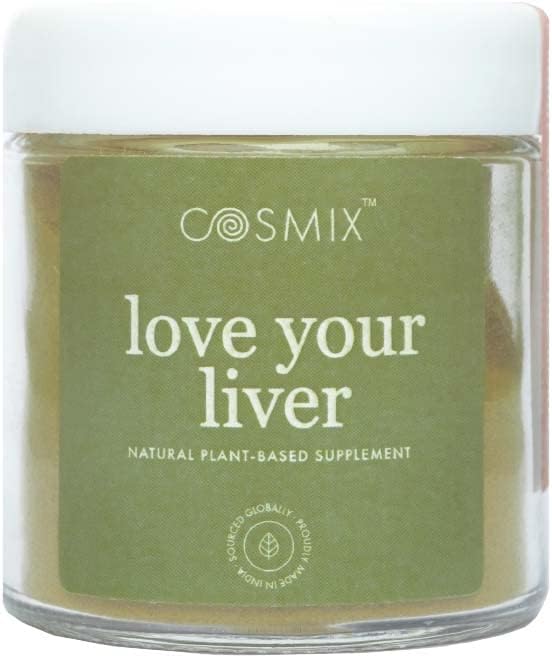 cosmix Love Your Liver, Detoxification of Liver & Kidney, Purifica il sangue, Ridurre l'infiammazione, Bhumi Amalaki, Latte Thistle, Turmeric, 60G - Rende fino a 40 Serve, Basato su piante Superfood Blend
