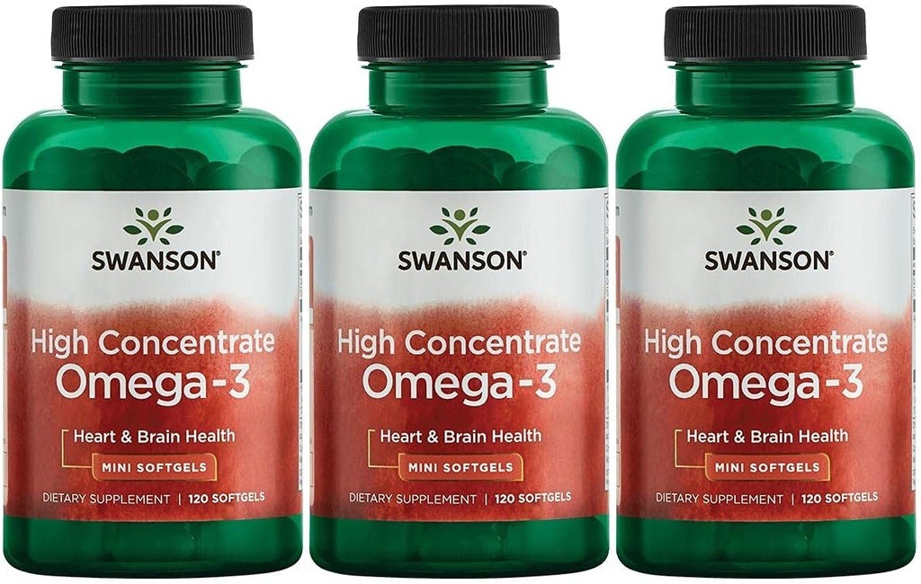Olio di pesce Omega-3 ad alta concentrazione Swanson - acidi grassi essenziali - (120 Softgels, 680mg ogni) 3 Pack