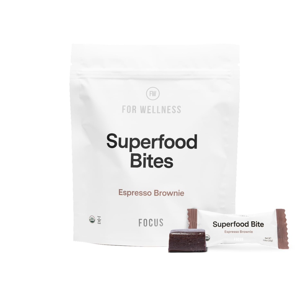 Per Wellness Superfood Focus Bites (20 Conte), Cocoa Espresso Brownie – Riduce Fatigue, migliora la digestione e la funzione del cervello di supporto