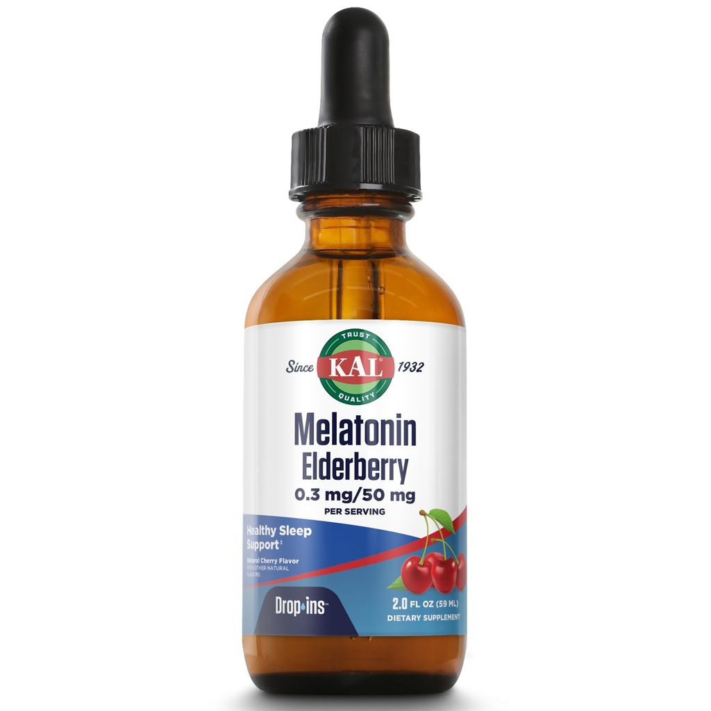 KAL 0.3 Mg Melatonin Cherry Elderberry Dropins, 2 oncia fluida