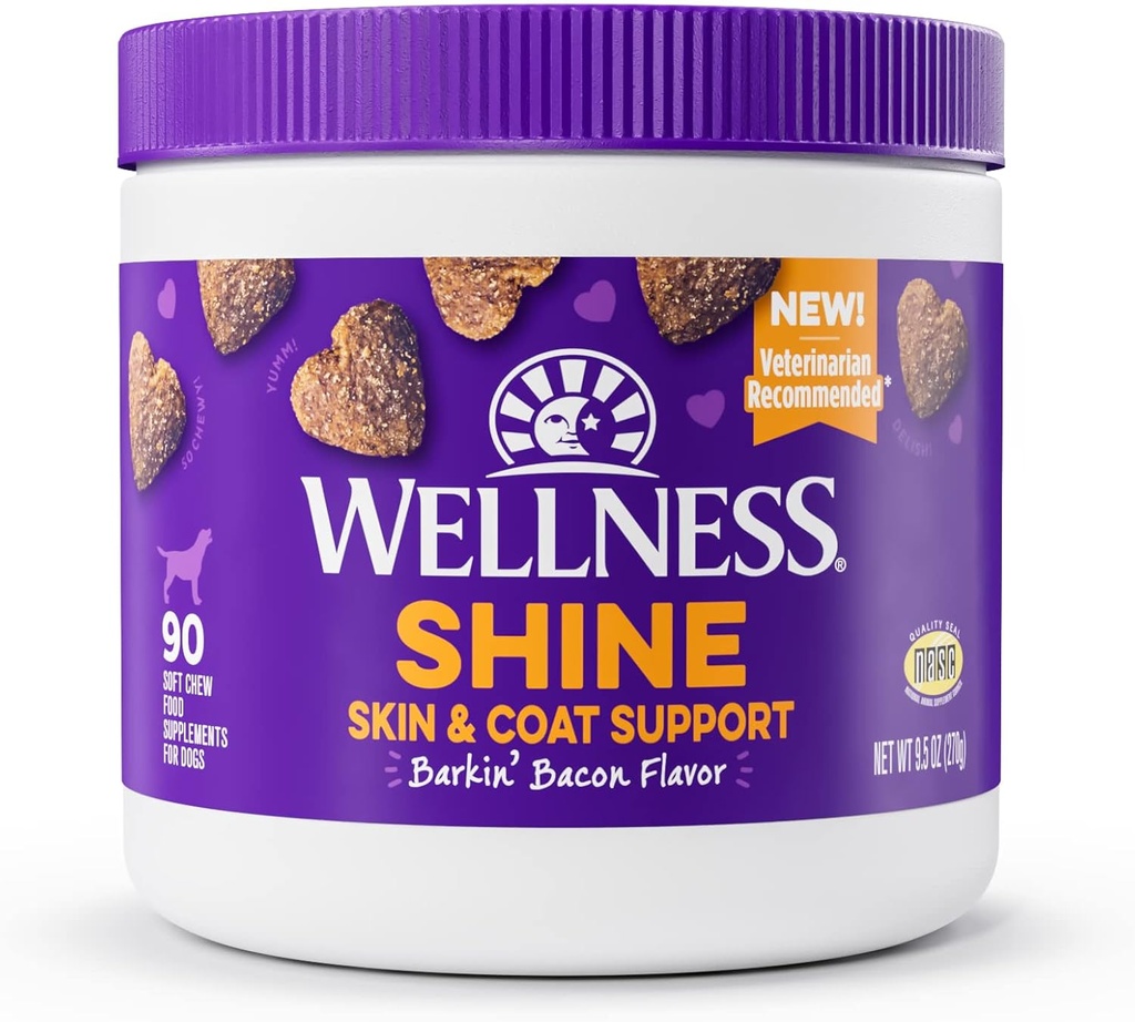 Benessere Barkin' Bacon aromatizzato morbido masticare pelle & cappotto integratori per cani, 90 conte