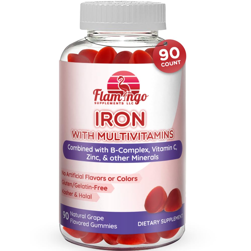 Iron Gummies: Nuova formula 20 mg di ferro per Serving Plus Vitamina C, Zinco, B Complex. Gummie di ferro per le donne e gli uomini. Supplemento di anemia per la fame, gravidanza prenatale- Vegan, Kosher- 90 Ct