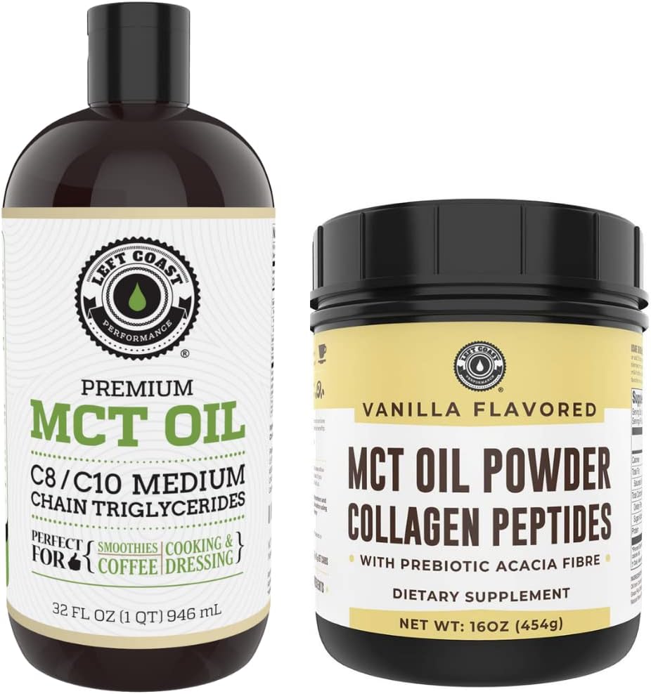 Prestazioni di Costa sinistra 32oz Olio MCT Premium e 16oz Vanilla MCT + polvere di collagene