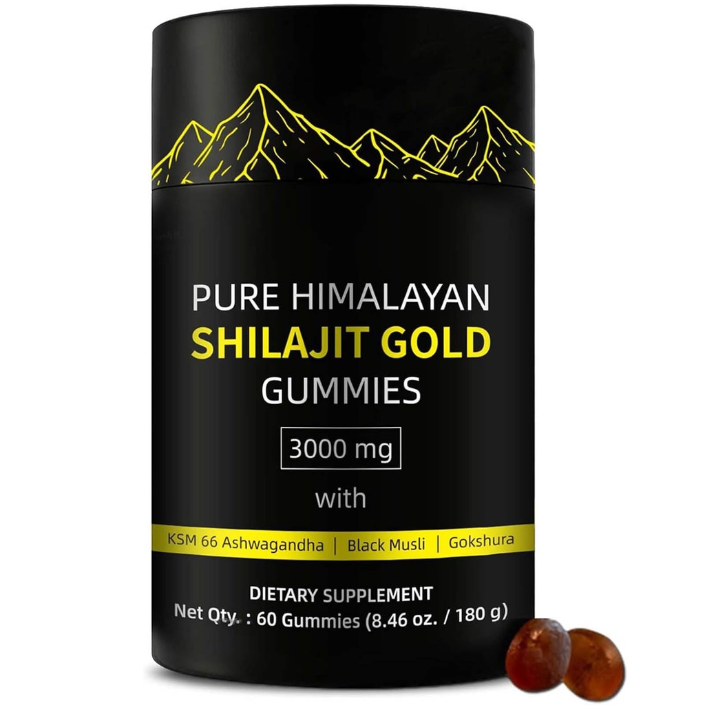 Shilajit Gummies | Gummies Alpha per gli uomini | Lab Tested I No Aggiunto Sugar | Ashwagandha, Gokshura | Acido Fulvic & 85+ Minerali Trace per gli uomini, Donne | Non-GMO | 60 Gummy