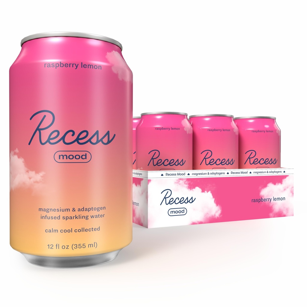 Recess Mood Magnesium & Adaptogen Drink, Relax Bevande, 12 once (Raspberry Lemon, 12 pack)