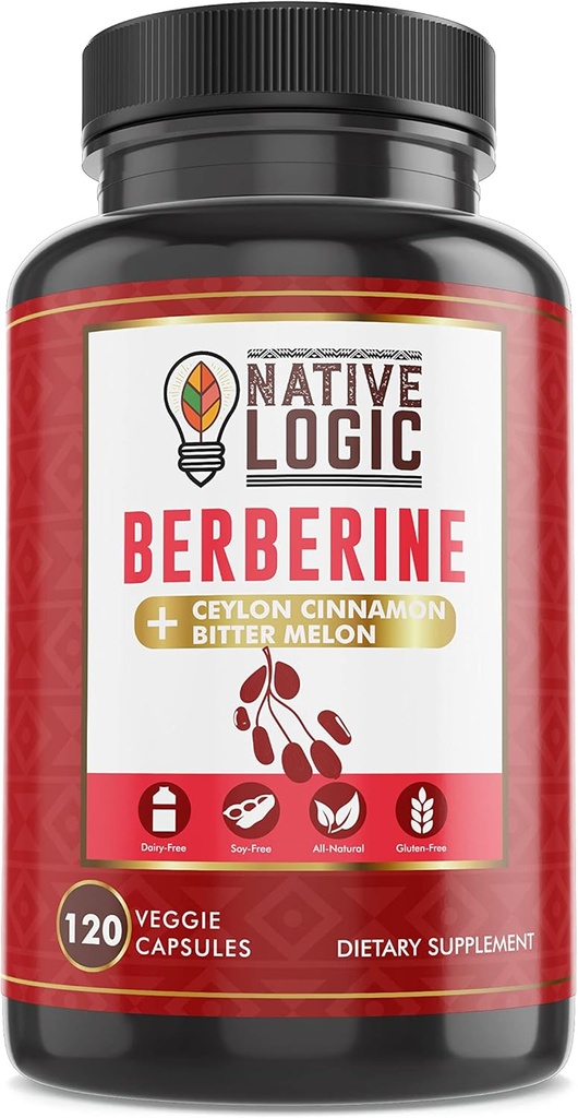 Berberina HCL 1200mg con Ceylon Cinnamon, Bitter Melon e Green Tea Extract | Supporta la salute cardiovascolare e GI con il supporto del sistema immunitario – 120 capsule