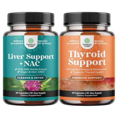 Bundle di supporto del fegato NAC supplemento con estratto di cardo del latte, N Acetyl Cysteine e Artichoke, e Complesso di supporto della tiroide di erbe - Potente Kelp Iodio per l'equilibrio dell'ormone - Mood & Energy
