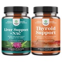 Bundle di supporto del fegato NAC supplemento con estratto di cardo del latte, N Acetyl Cysteine e Artichoke, e Complesso di supporto della tiroide di erbe - Potente Kelp Iodio per l'equilibrio dell'ormone - Mood & Energy