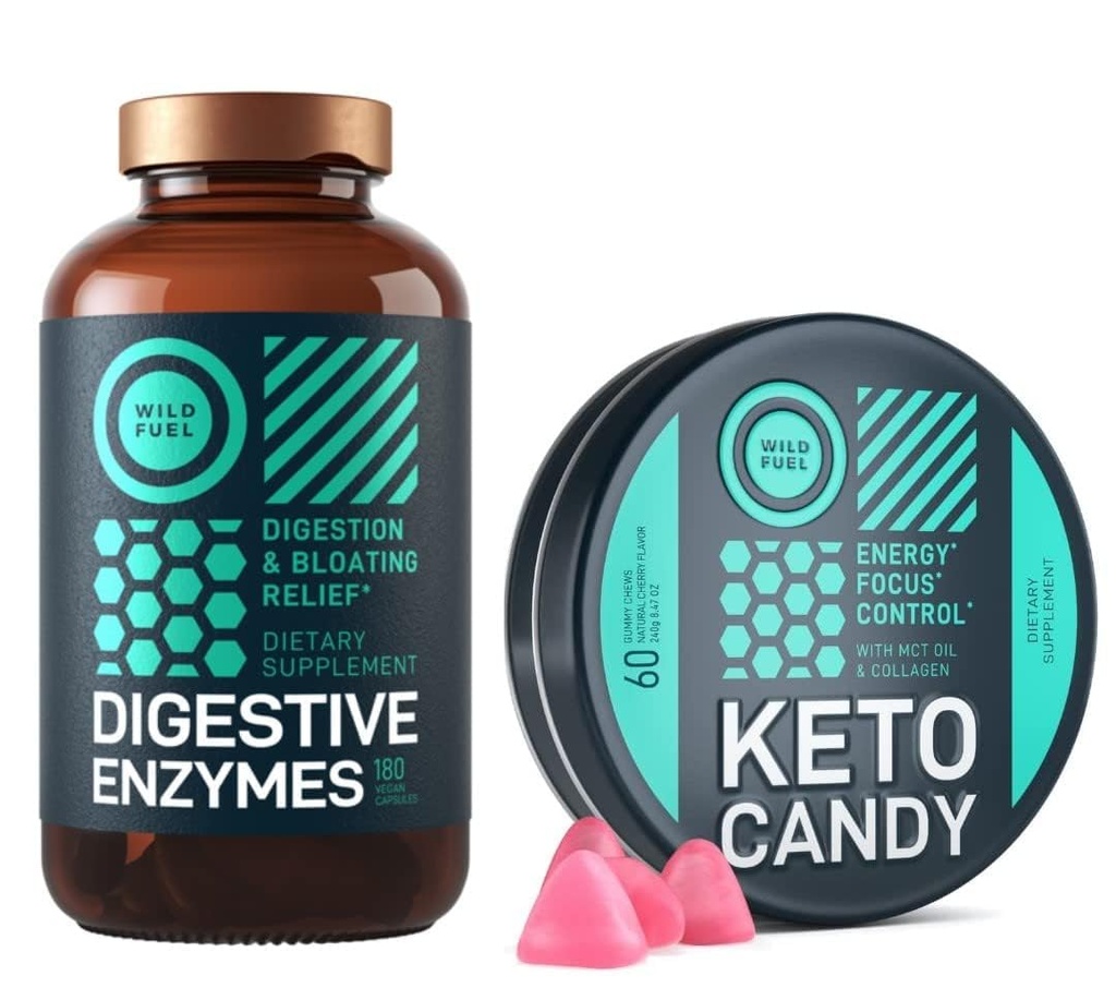 WILD FUEL Keto Candy con olio MCT e collagene e enzimi digestivi con Bundle probiotico e prebiotico
