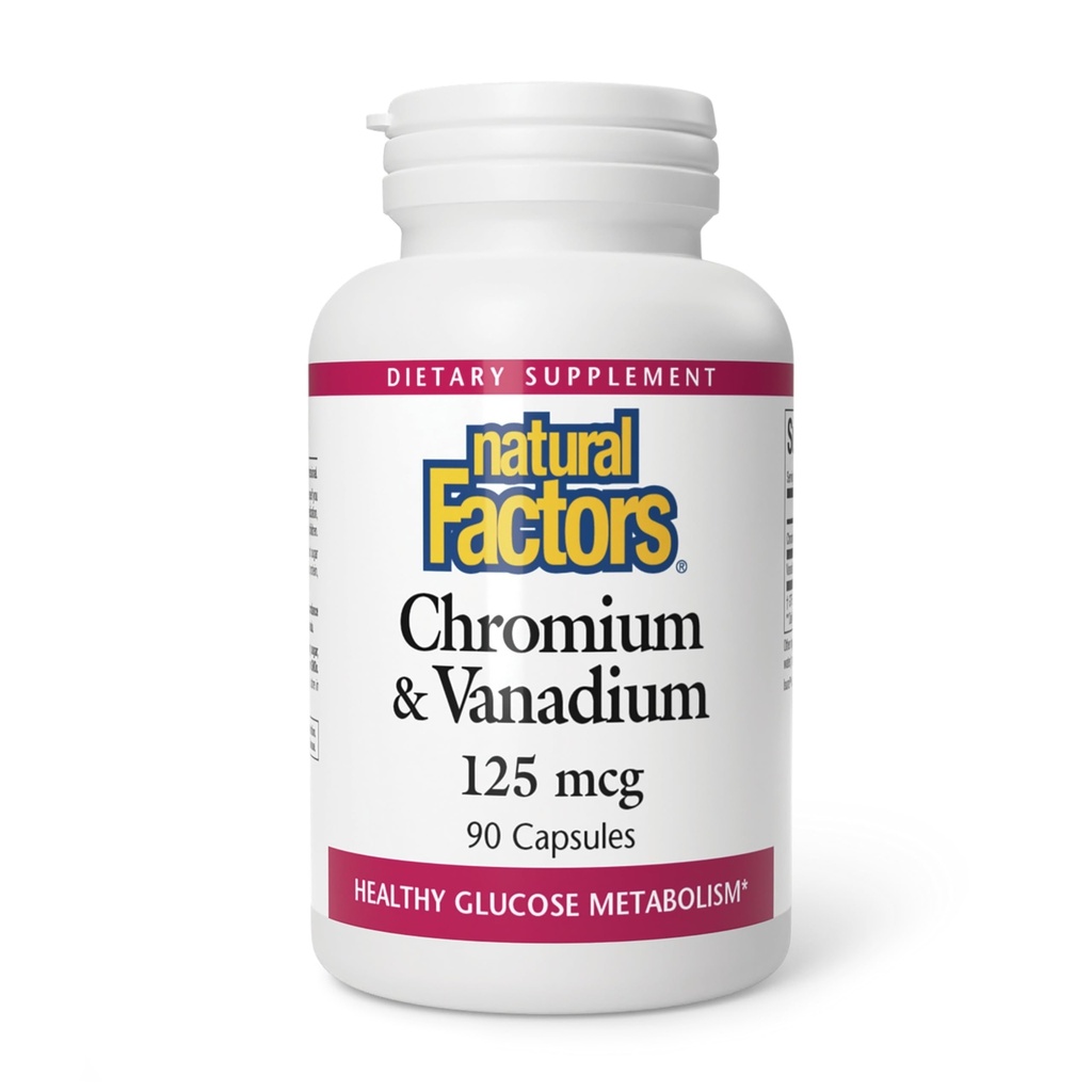 Fattori naturali, Cromo e Vanadium 125 mcg, Supporta Metabolismo sano, 90 capsule