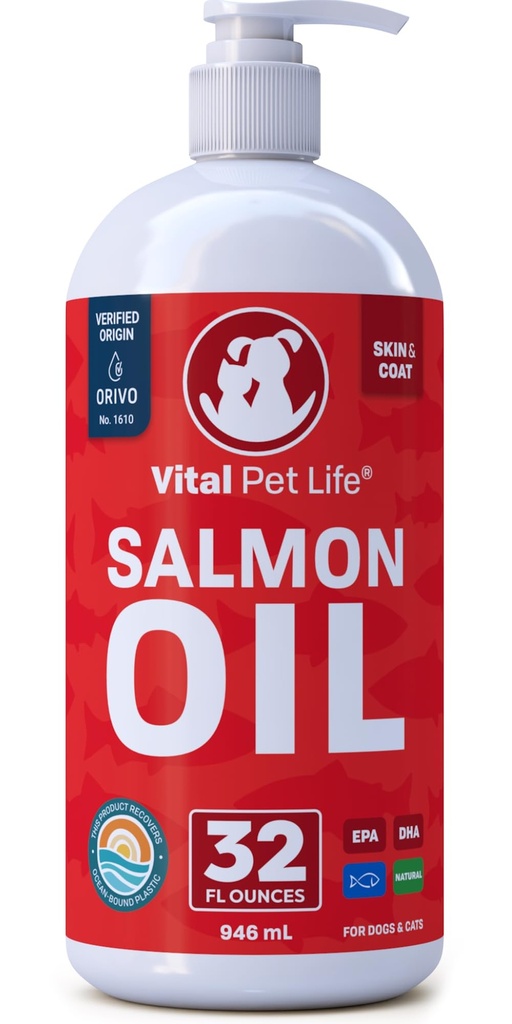 Olio di salmone per cani e gatti - Pelle sana & Cappotto, Olio di pesce, Omega 3 EPA DHA, Integratore alimentare liquido per gli animali domestici, Tutto naturale, Supporta Joint & Bone Salute, Allergia naturale & Inflammation Defense, 32 oz