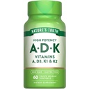 Vitamina di Verità della Natura ADK | 60 Softgels | Alta potenza della vitamina A, D3, K1 & K2 | Supplemento Non OGM & Gluten