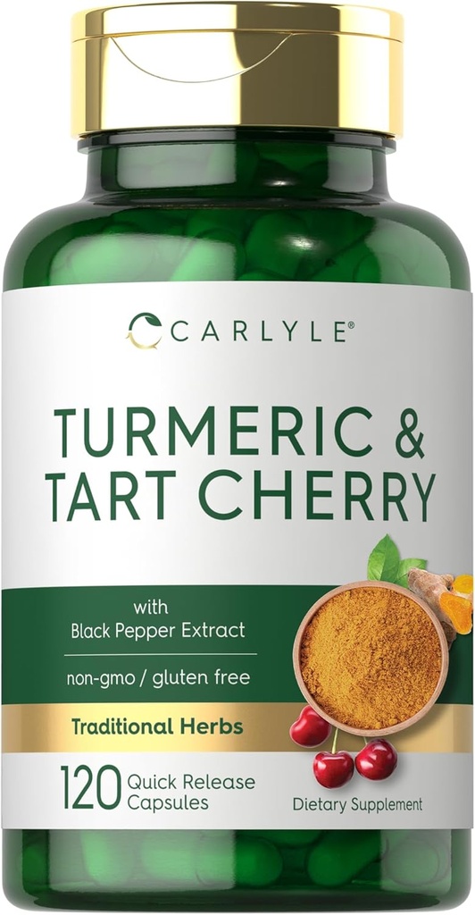 Carlyle Turmeric e Tart Cherry Capsule | 120 Count | con Bioperine | Vegetariano, Non OGM, Gluten Free Supplement