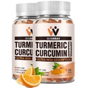 Gummie curcuma curcuma curcuma con Ginger & Black Pepper Extract - 2 Pack Integratori della pancia tumerica per l'infiammazione del dolore Supporto per la salute del peso comune - Vegan, Organico, Gelatin-Free - per adulti e bambini
