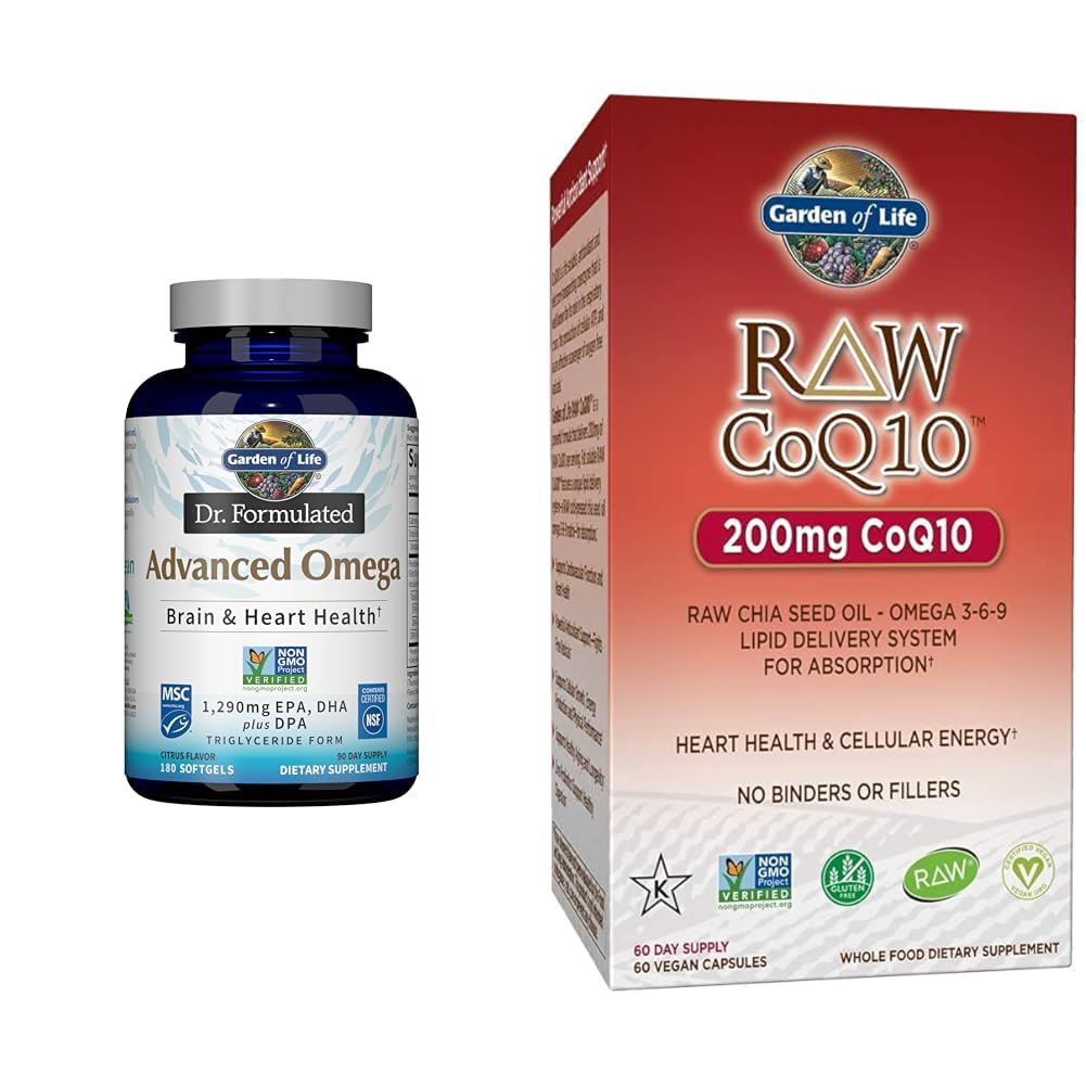 Giardino della vita Dr. Formulated Advanced Omega Fish Oil - Limone, 1.290mg EPA, DHA + DPA & Vegetariano Omega 3 6 9 Supplemento - Raw CoQ10 Chia Seed Oil Whole Food Nutrition