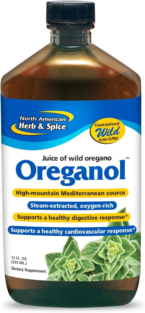 NORTH AMERICAN HERB & SPICE Oreganol P73 Juice - 12 fl oz, Confezione da 5 - Olio di origano selvatico - Cuore e salute digestiva - Rene, Pancreas & Liver Support - Non-GMO - 865 Total Servings