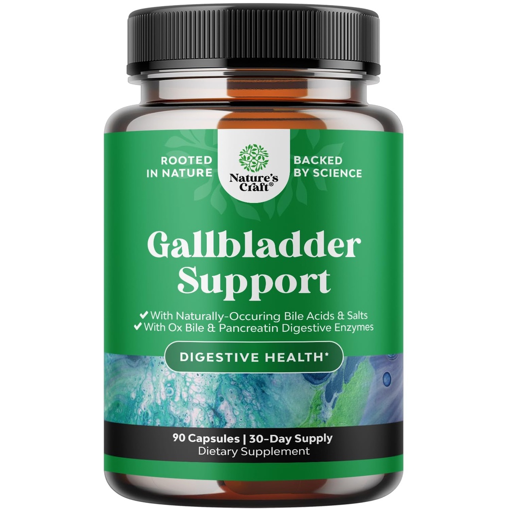 Enzimi digestivi con Ox Bile - Sali di bue purificati per nessun Gallbladder & Pancreas Cleanse, Detox & Repair - Integratore di digestione con Pancreatin & Chanca Piedra - 90 Capsule