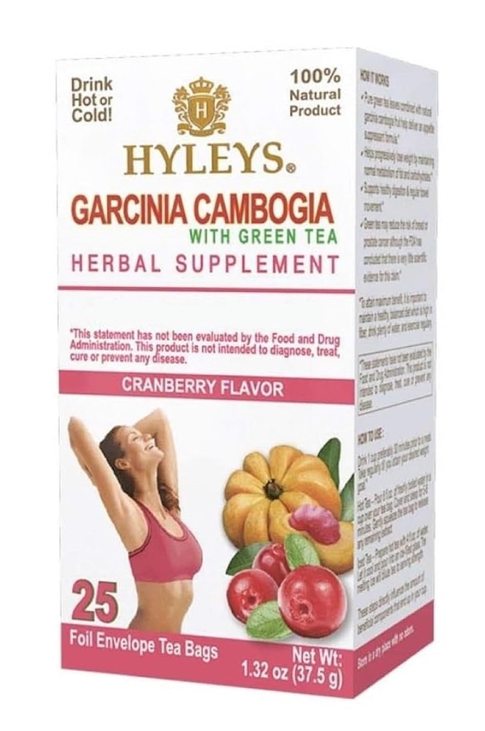 Tè di HYLEYS Garcinia Cambogia Green Tea Cranberry Flavor - 25 Borse di tè (6 Pack - 150 Borse di tè Totale)