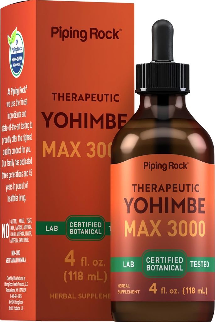 Piping Rock Yohimbe Bark Extract Supplemento | 4 Fl Oz | Gocce di erbe per uomini e donne | Alcohol Free | Vegetariano, Non OGM, Gluten Free
