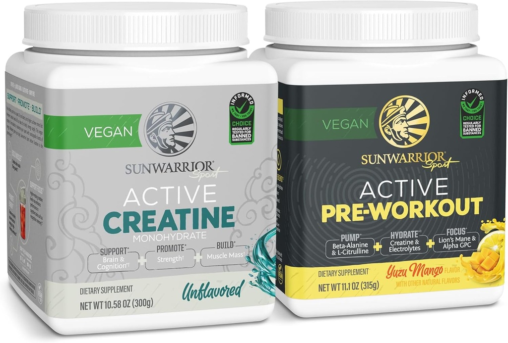 Miscela di idratazione attiva di pre-allenamento e polvere monoidrata di creatina Set | Bundle & Save | Filler di latte di soia non OGM & Gluten Free (60 Serve Creatina non aromatizzata, 30 Serve Yuzu Mango Pre Workout)