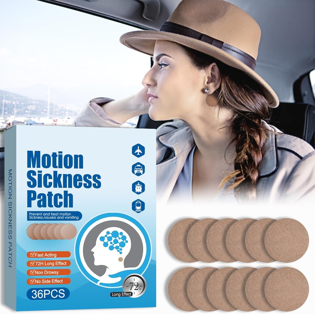 Patch di silenzio di movimento - Dizziness Vertigo & Nausea Relief - Patch di silenzio di movimento per Crociera auto e barca Rides e viaggi di aereo, Dietro l'orecchio Patches Motion Sickness per adulti e bambini, 36 Conte