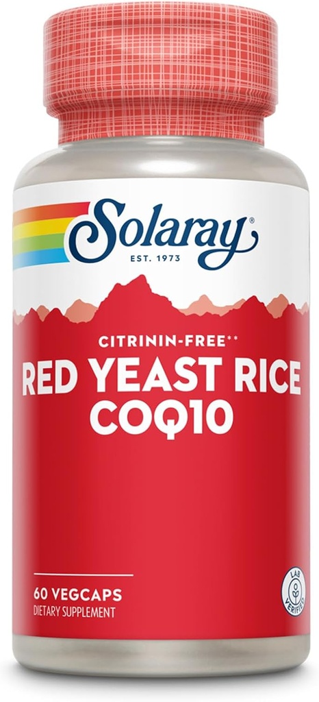 SOLARAY Red Yeast Rice Plus CoQ-10 & No-Flush Niacin Vitamina B-3, cuore sano & supporto cardiovascolare, non irradiato & Citrinin Free, 60 giorni di denaro indietro Garanzia, 60 Serve, 60 VegCaps