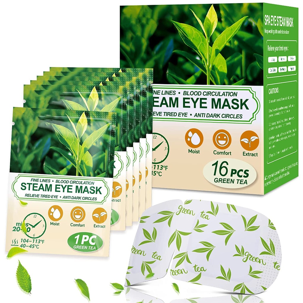 Maschere per occhi a vapore 16 pacchetti per occhi asciutti, maschera per occhi caldi del tè verde, Fatigue per occhi rilievi e occhi gonfiati, Compressori per riscaldamento umido per gli occhi, Maschera per occhi riscaldata, Essentials da viaggio monouso e set di rilassamento