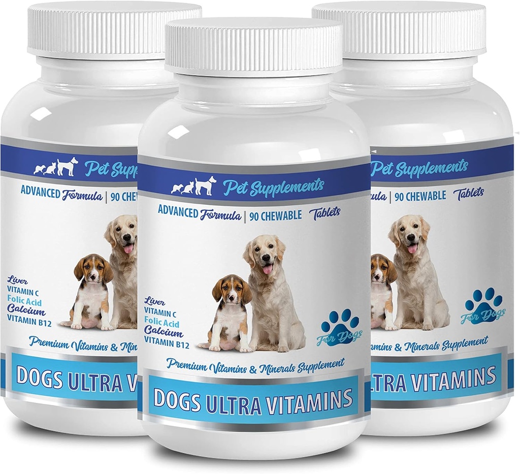 Integratori del muscolo del cane - Ultra Vitamine per cani - Chews - Potente Formula - Complesso minerale - Cuciture del calcio del cane - 270 Trattamenti (3 bottiglie)