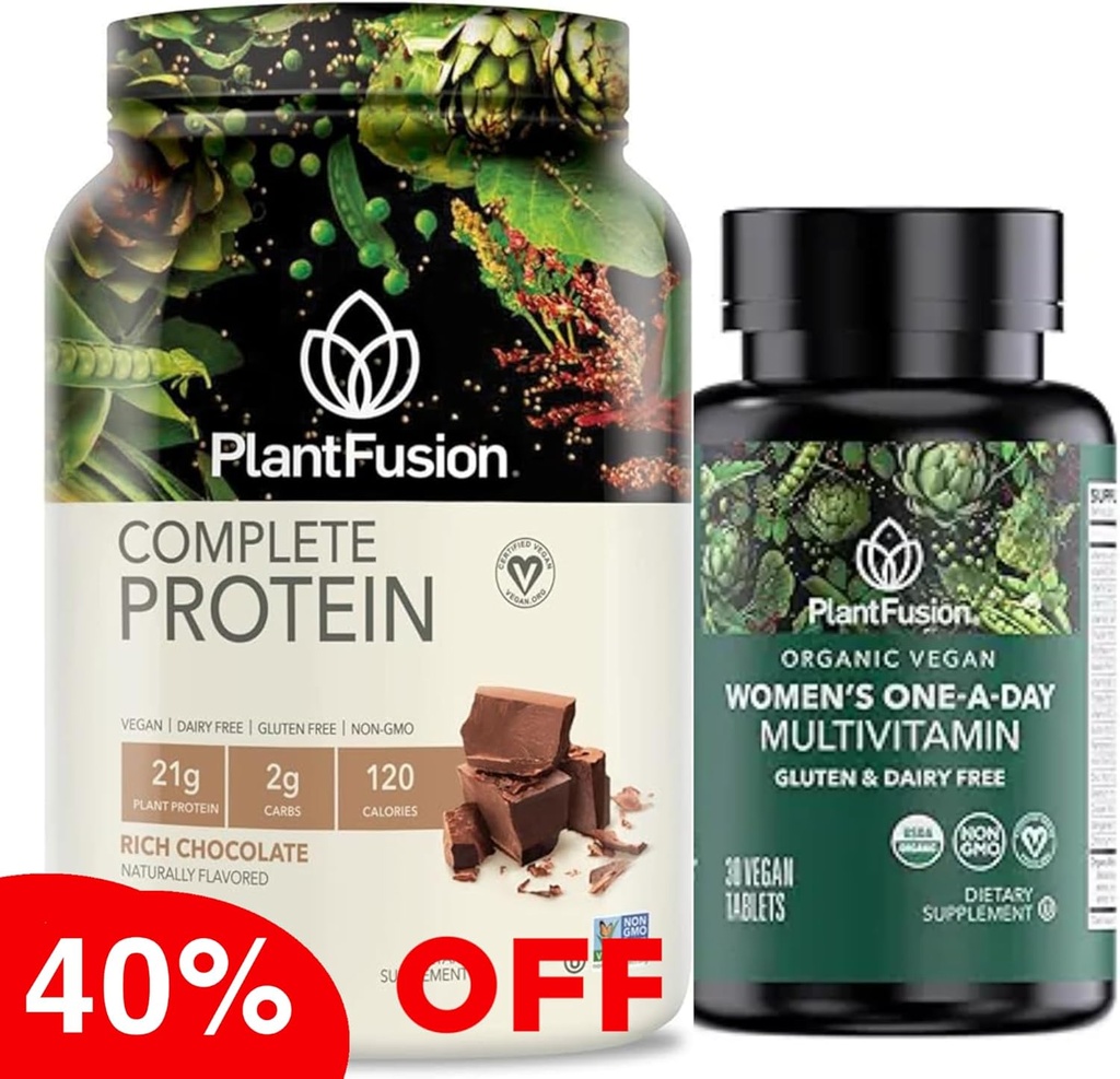 PlantFusion Protein Powder & Organic Women’s Multivitamin Bundle – 21g Plant-Based Protein with BCAAs, Clean Ingredients, & Delicious Flavor Plus 19 Vitamine essenziali per l’energia, l’immunità e il cuore Hea