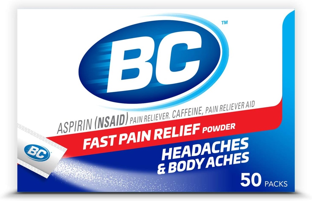 BC Powder | Fast Pain Relief | Aspirin (NSAID) & Caffeina | 50 Count (10042037103993)